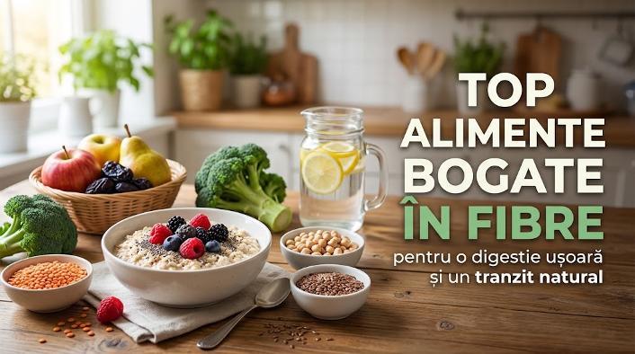 Alimente bogate în fibre, ovăz cu fructe, semințe și apă pentru digestie sănătoasă și tranzit rapid.