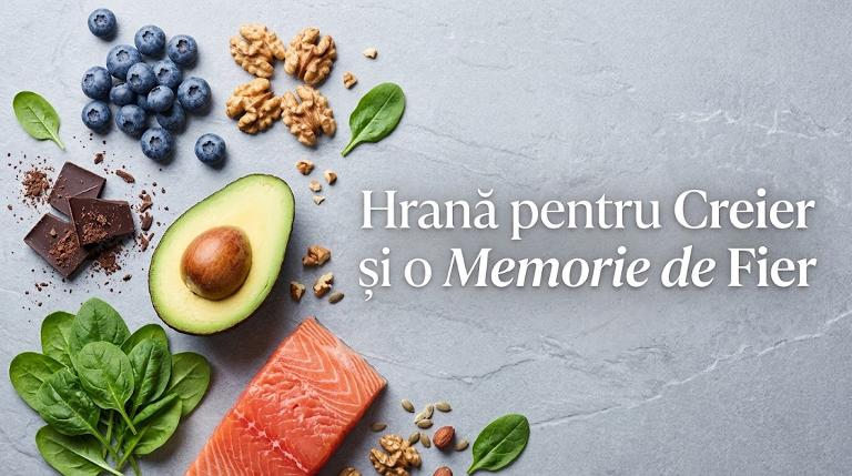 Alimente sănătoase pentru creier și memorie: somon, afine, nuci și spanac.