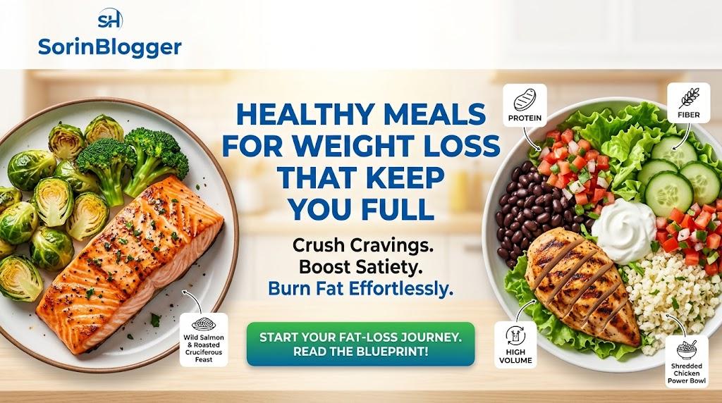 Healthy meals for weight loss featuring a salmon dish and a chicken bowl.