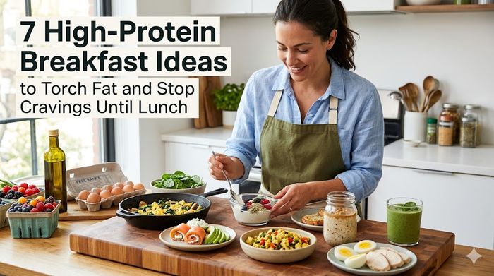 Healthy high-protein breakfast meals including eggs, yogurt, and salmon for fat loss.