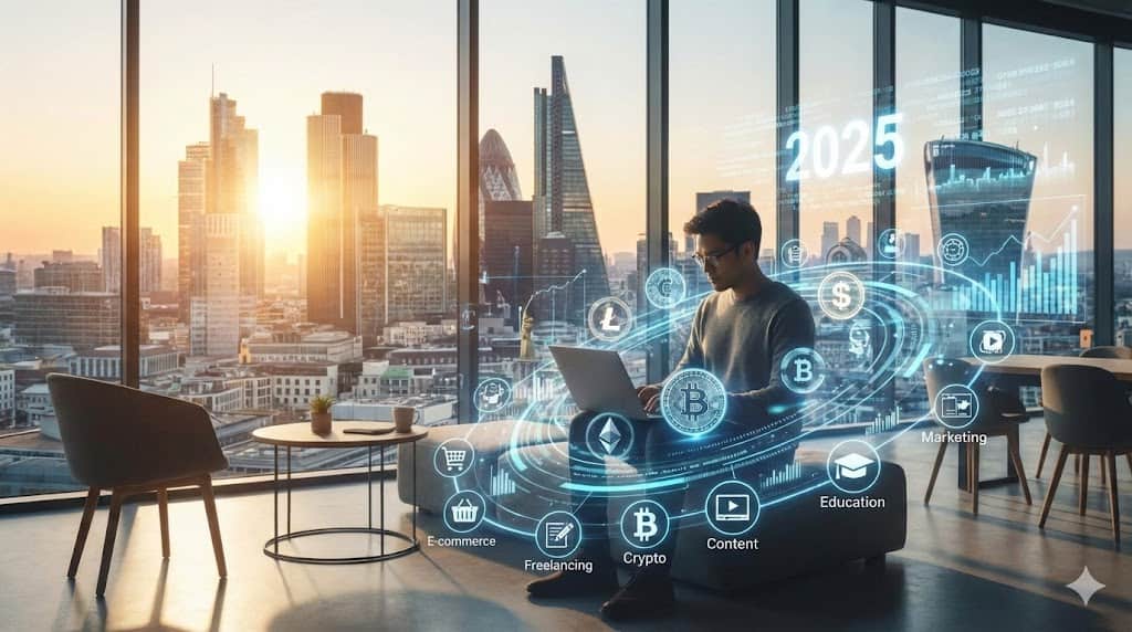 Freelancer lucrând pe laptop la top platforme de făcut bani online 2025