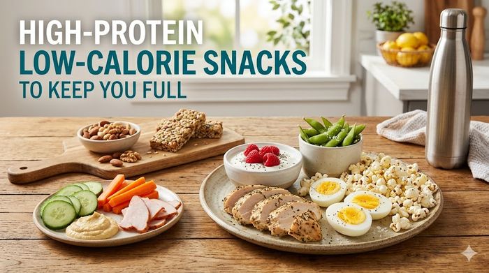 High-protein low-calorie snacks with eggs, chicken, and veggies.