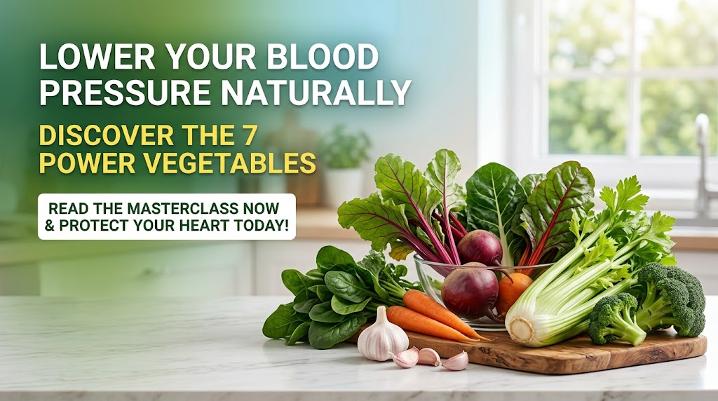 Fresh vegetables that lower blood pressure naturally on a kitchen counter.